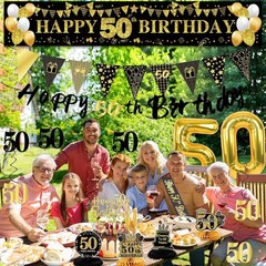 27Pcs 50Th Birthday Decorations for Men,Black Gold 50Th Party Decorations
