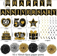 Happy 50Th Anniversary Decorations Kit, Black Gold 50Th Wedding Anniversary Part