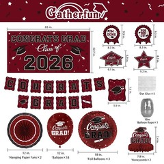 Maroon Graduation Decorations Set 2026 – Congrats Grad Banner, Backdrop, Balloon