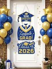 Set Graduation Party Door Hanging Decor, Blue & Gold