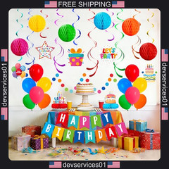 Birthday Party Decorations Kit with Banner Balloons and Confetti