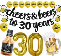 30 Years Birthday Decorations – Cheers & Beers to 30 Years Banners & Balloons