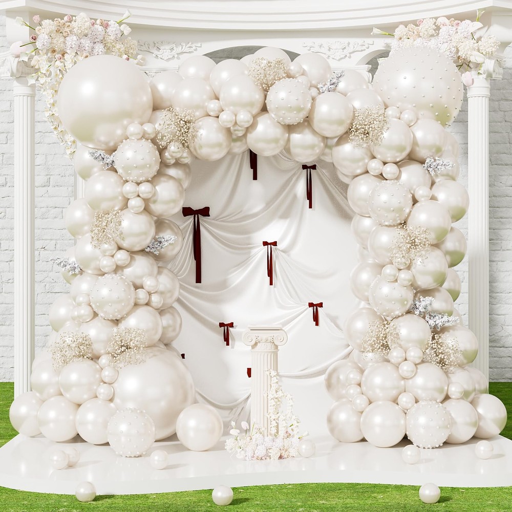 Haolongfa Pearl White Balloon Garland Arch Kit,146 Pcs Pearl Sand White Doubl…