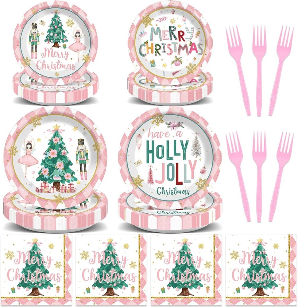 Holly Jolly Nutcracker Christmas Disposable Tableware (Plates, Napkins, Forks)