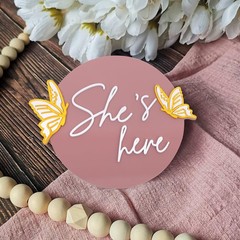 WAWUO She’s Here Milestone Board Butterfly Gender Reveal Party Decor Acrylic