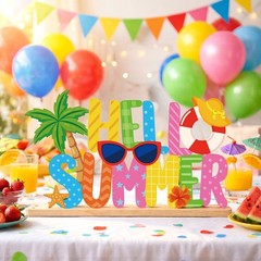 Hello Summer Metal Sign Rustic Summer Table Top Decor Centerpiece Holiday Tie…