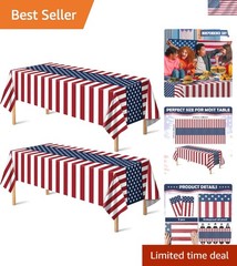 Disposable Patriotic Plastic Tablecloths – 2 Pack, 54» x 108» for Easy Cleanup