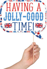 British Photo Booth Props – 41-Pc Photobooth Kit with 8 X 10-Inch Sign, 60 Adhes