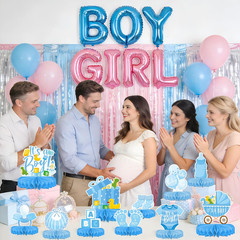 Boy Baby Shower Decorations Set – Kit with Blue Honeycomb Centerpiece, Baby Reve