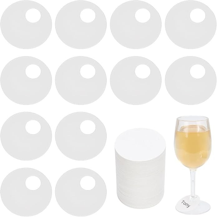 150 Pcs Round Wine Glass Name Tags 2″ Disposable Stemware Drink Markers White