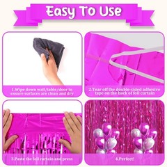 Pink Foil Fringe Backdrop Curtains Tinsel Streamers Birthday Party Decor 4 PCS