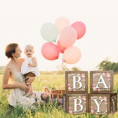 Baby Boxes with Letters for Baby Shower, Rustic Floral Brown Blocks Bear Box …