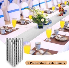 4 Packs Glitter Disco Party Table Runner 12 x 108 Inches Mirror Silver Foil