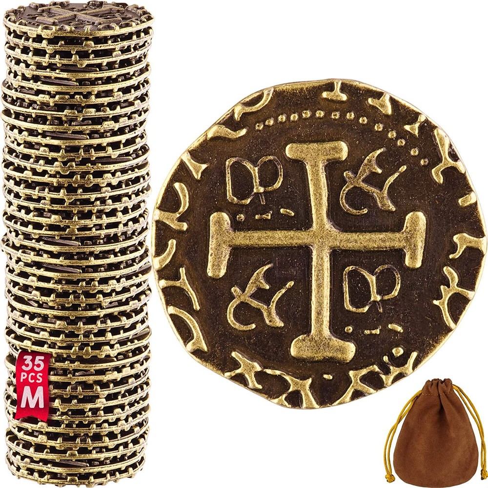 Bronze Metal Pirate Coins Set – Toy Money Imitation, Spanish Doubloons – 7/8″