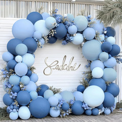 Dusty Blue Balloons Arch Kit, Double Stuffed Dark Blue Balloons Denim Light Past