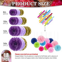 Tissue Pom Poms, Purple Gold Tissue Flowers, Hanging Flower Balls for Wedding…