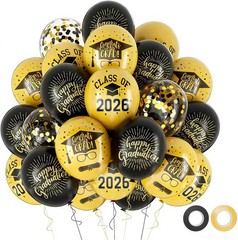 Graduation Balloons Set 50pcs 12 Inch Black Gold Includes Ribbons