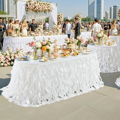 6ft White Sequin Table Skirt for Rectangle Tables Glitter Curly Willow Tutu S…
