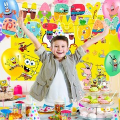 SpongeBob Party Decorations 99 Pcs SpongeBob Birthday Balloons Backdrop Plates