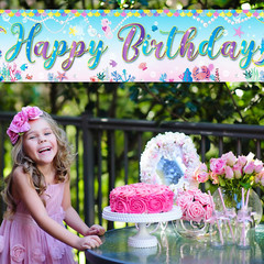 Mermaid Happy Birthday Banner under the Sea Princess Party Decor Photo Backdrop