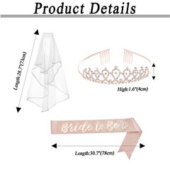 3 Pack BRIDE to be Veil On Comb Tiara & Sash & Shoulder BACHELORETTE Party Deco