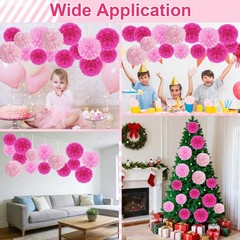 15 PCS Colorful Tissue Paper Pom Poms Pink Rose Red Flower Ball Party Decor