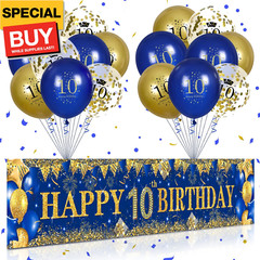 10th Birthday Decorations for Little Kids Boys Girls Navy Blue and Gold, Happy B