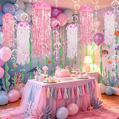 110 Pcs Cartoon Sponge Party Decorations,6 Pack Pink Hanging Jellyfish Paper Lan