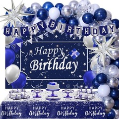 Navy Blue Birthday Decorations for Men Boys Women Girls, 80 PCS Blue and Silv…