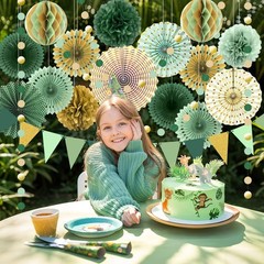 Sage Green Gold Party Decorations, Fans Honeycomb Balls Circle Garlands for G…