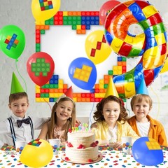 40 Inch Building Block Number Balloon, Colorful Number Block Foil Balloons La…
