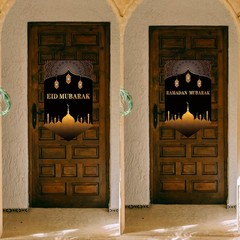 KYMY 2pcs Ramadan Eid Mubarak Hanging Canvas Signs with 20X11.8, Ramadan Eid …