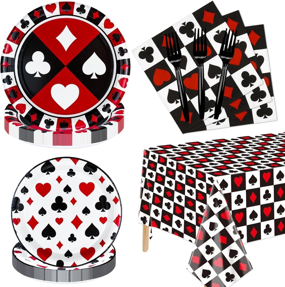 81Pcs Casino Party Decorations – Poker Party Tableware Set Includes Poker Themed