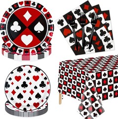 81Pcs Casino Party Decorations – Poker Party Tableware Set Includes Poker Themed