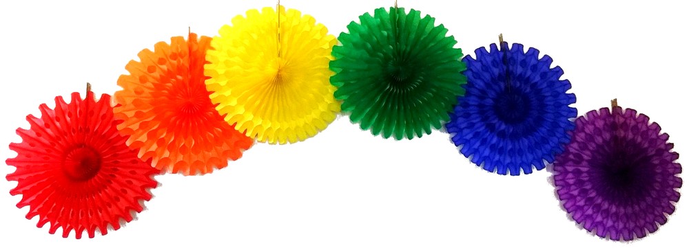 18″ Rainbow Party Decorations (set of six fans)