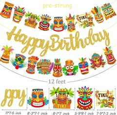 Hawai Luau Banner Hawaiiian Tiki Birthday Party Decorations 3Pcs Multicolor