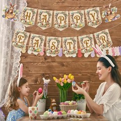 Happy Easter Banner Bunny Decorations for Indoor Outdoor Brown