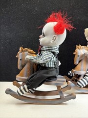 🎃Halloween Spooky Creepy 14” 2 Baby Clowns Doll On Rocking Horse Sings Light Up