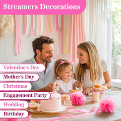Pink Streamers – 6 Rolls 492Ft Crepe Paper Party Streamers for Valentine’S Mothe