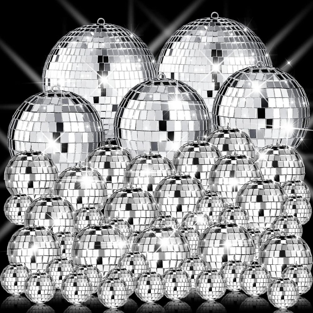 Sumind 50 Pcs Disco Balls Decor Silver Mirror Disco Balls Hanging Decor Assorted