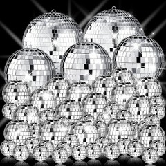 Sumind 50 Pcs Disco Balls Decor Silver Mirror Disco Balls Hanging Decor Assorted