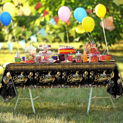 Happy Birthday Decorations – Gold and Black Tablecloth, Rectangle Plastic Dispos