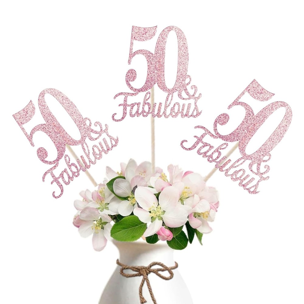 10 Pack Rose Gold 50th Birthday Centerpieces, Double Sided, Number 50 Sticks