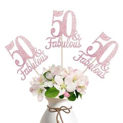 10 Pack Rose Gold 50th Birthday Centerpieces, Double Sided, Number 50 Sticks