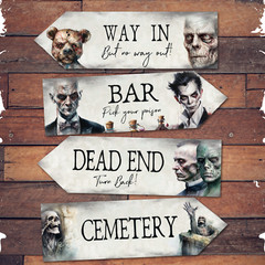 4 Halloween Scary Fantasy Art Watercolour Horror Party Decoration Arrow Signs
