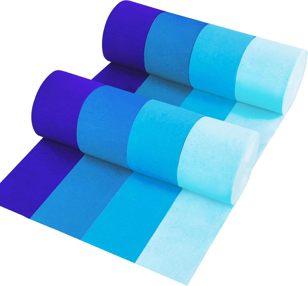 8 Rolls in 4 Colors Gradient Blue Party Crepe Paper Streamer, 8 Pieces 82 Feet S