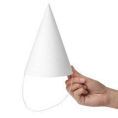 Party Hats Blank White Cone – 50 Count, 6 in, Pre-strung Elastic – Birthday H…