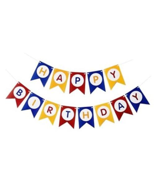Happy Birthday Banner Primary Color Blue and Red Sign Decoration Red Multicolor