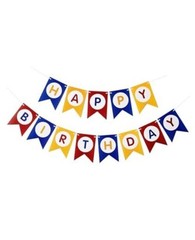 Happy Birthday Banner Primary Color Blue and Red Sign Decoration Red Multicolor
