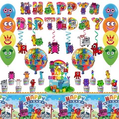 35 Pcs Number Blocks Birthday Party Supplies Decorations Set Banner Tablecloth
